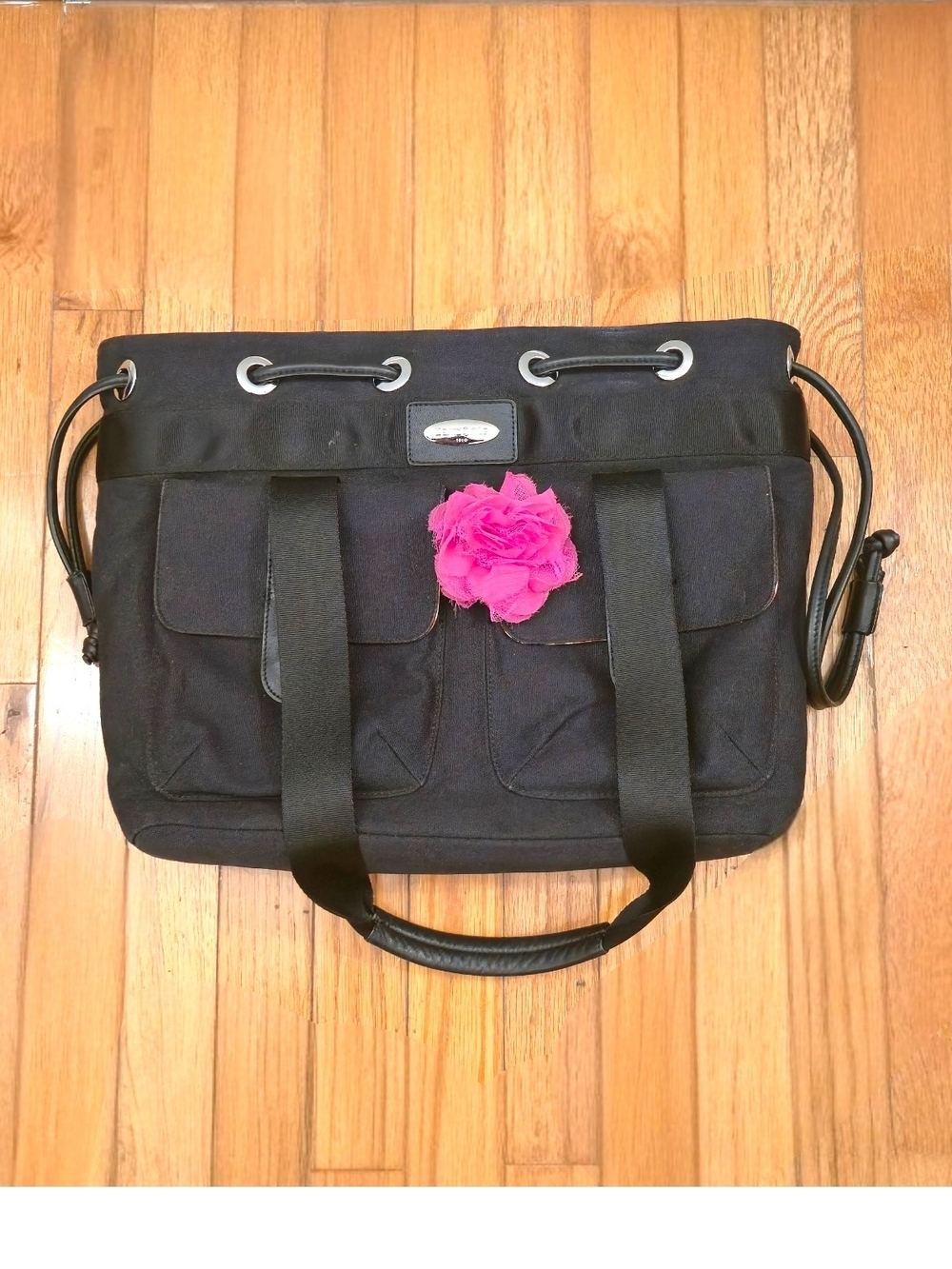 Samsonite Black Tote with Pink Flower Accent